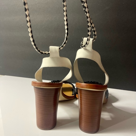 New J. Crew raffia ankle tie high heel sandals , size 10 , white and navy blue - Picture 9 of 9